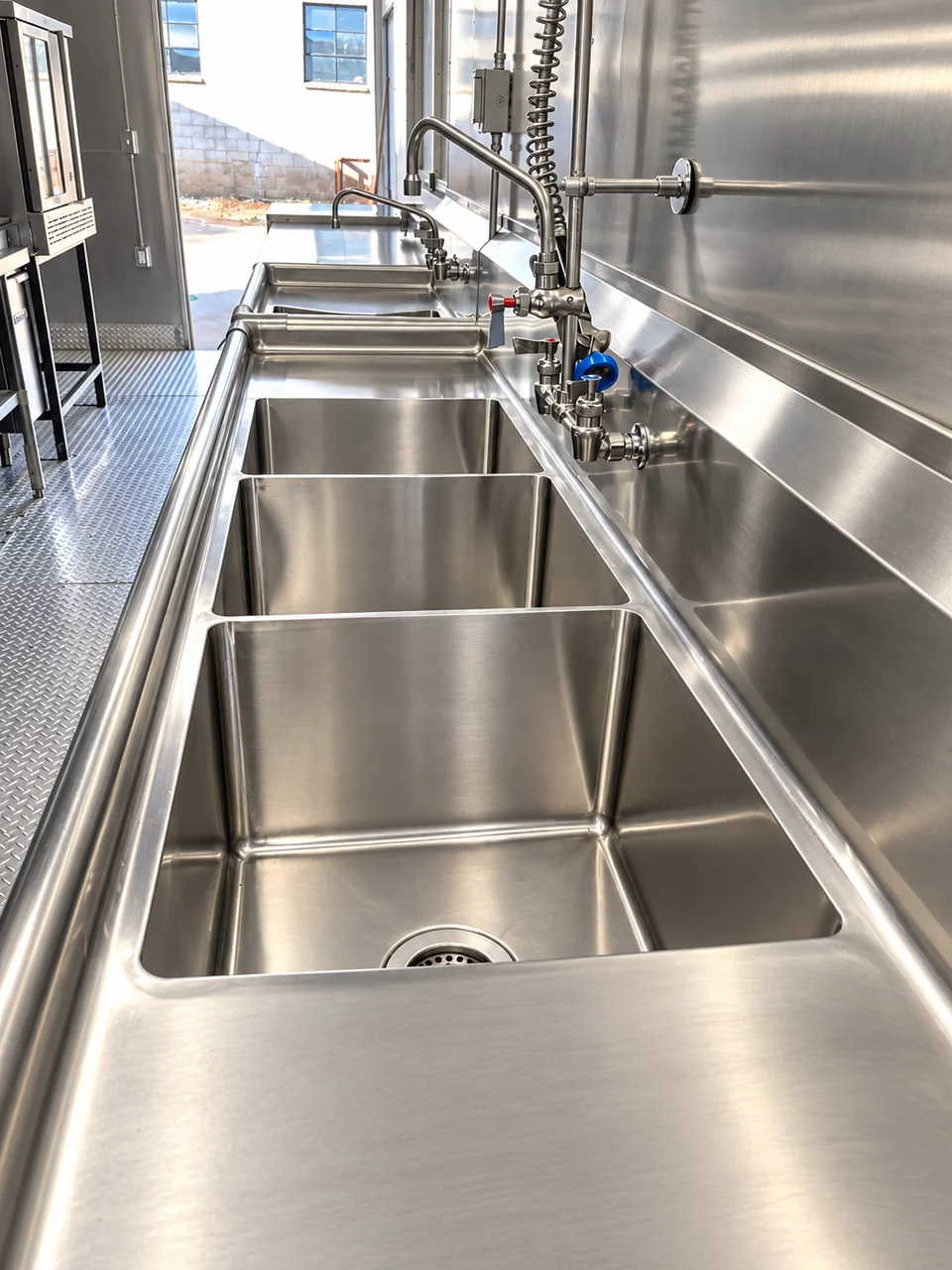 Multi-compartment sink inside the mobile kitchen