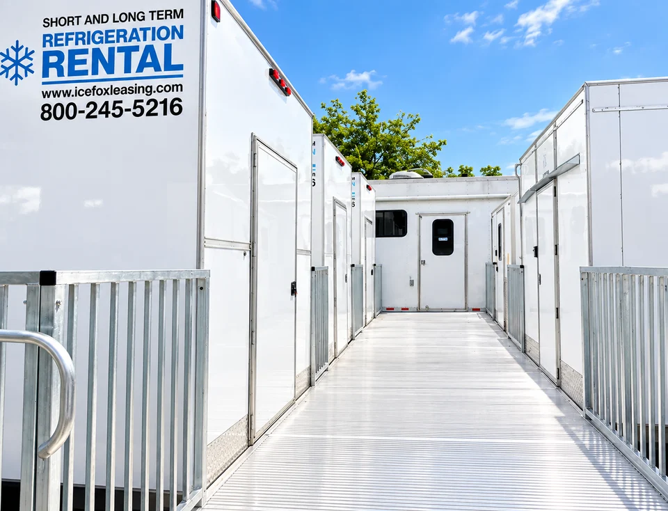 Refrigeration support units beside a shared loading and access walkway