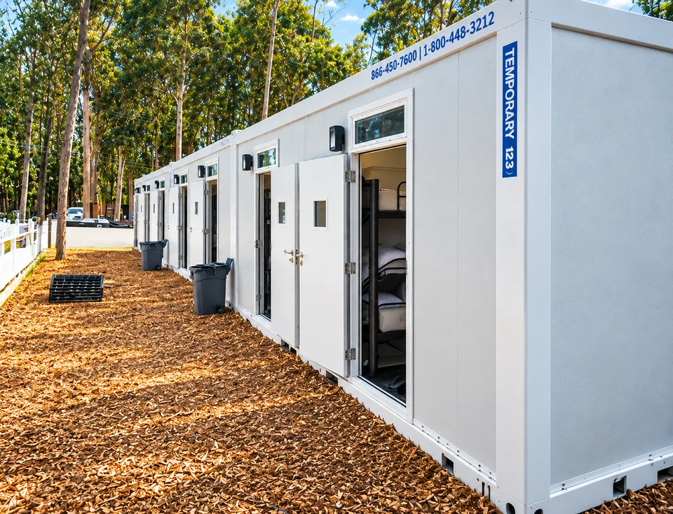 Exterior of containerized contractor accommodation units